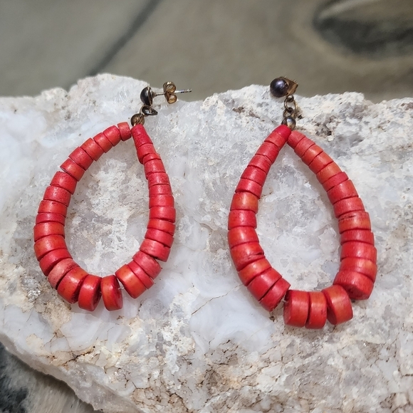 Jewelry - Vintage Red Beaded Earrings